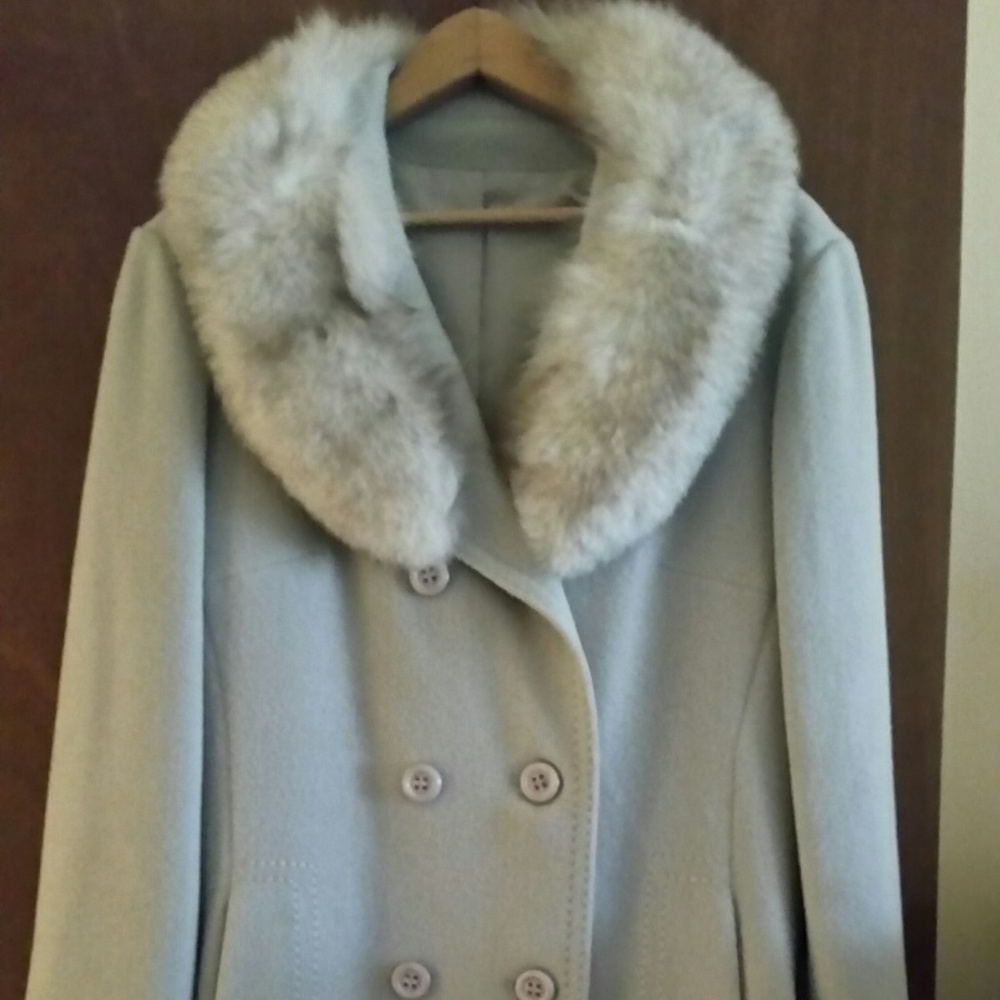 Fox Collar Gray Wool Coat - Medium